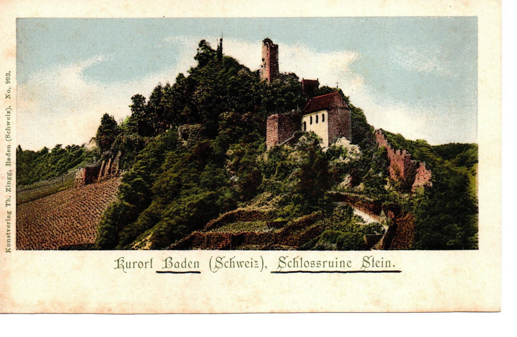Kurort Baden (Schweiz), Schlossruine Stein, um 1900, Kunstverlag Th. Zingg, Baden, No. 993, Bildpostkarte, GNM