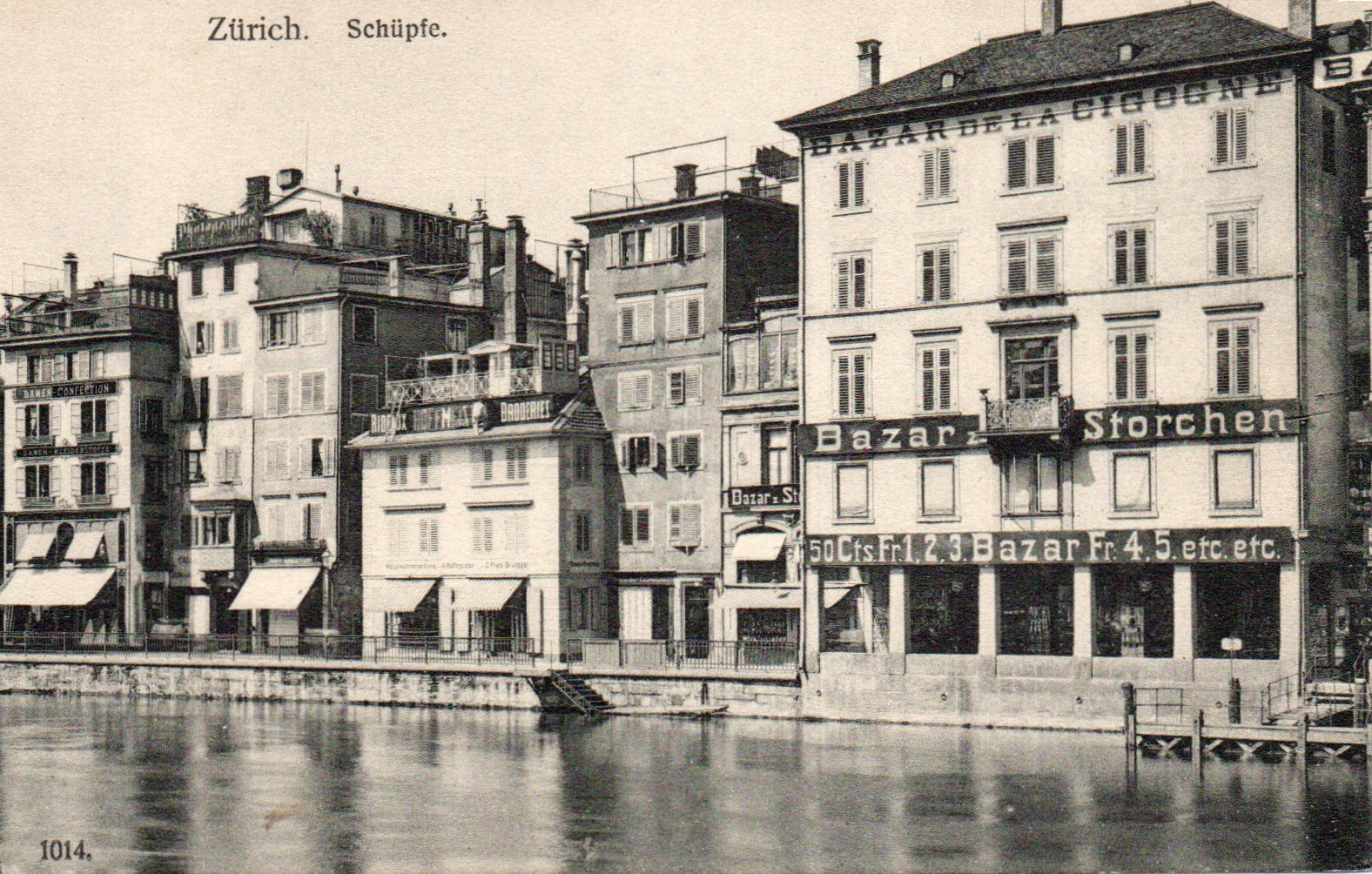 Zürich. Schüpfe mit einer Ansicht des Bazars Storchen, undatiert, Bildpostkarte, GNM