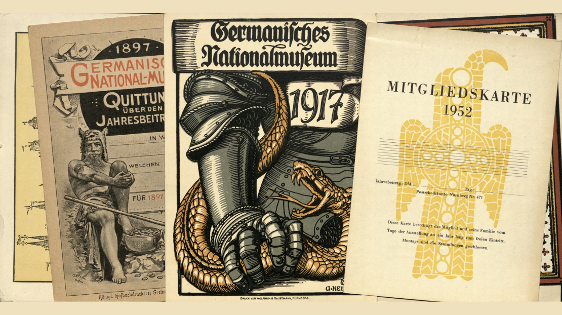 Collage von historischen Mitgliedskarten des GNM