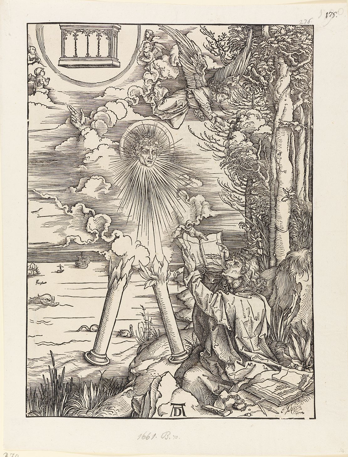 Albrecht Dürer: Apokalypse, 8. Figur: Johannes, das Buch verschlingend (Der "Starke Engel"), 1498 (Foto: Monika Runge)