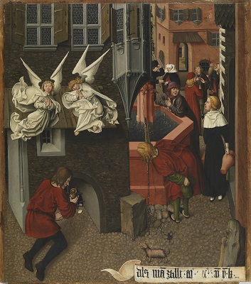 Einer von zwei Altarflügeln mit dem Regensburger Hostienfrevel: Der Hostiendiebstahl
