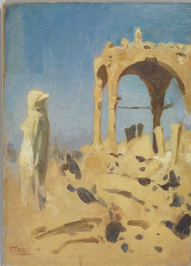 Leopold Carl Müller: Bei den Kalifengräbern in Cairo. Studie zu dem Gemälde „Palmzweigverkäuferin“, 1877