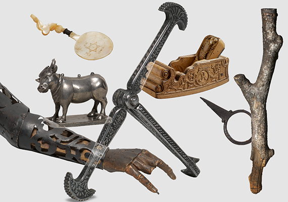 Das Schlüsselmotiv der Ausstellung zeigt verschiedene Instrumente aus dem Handwerk und der Medizin