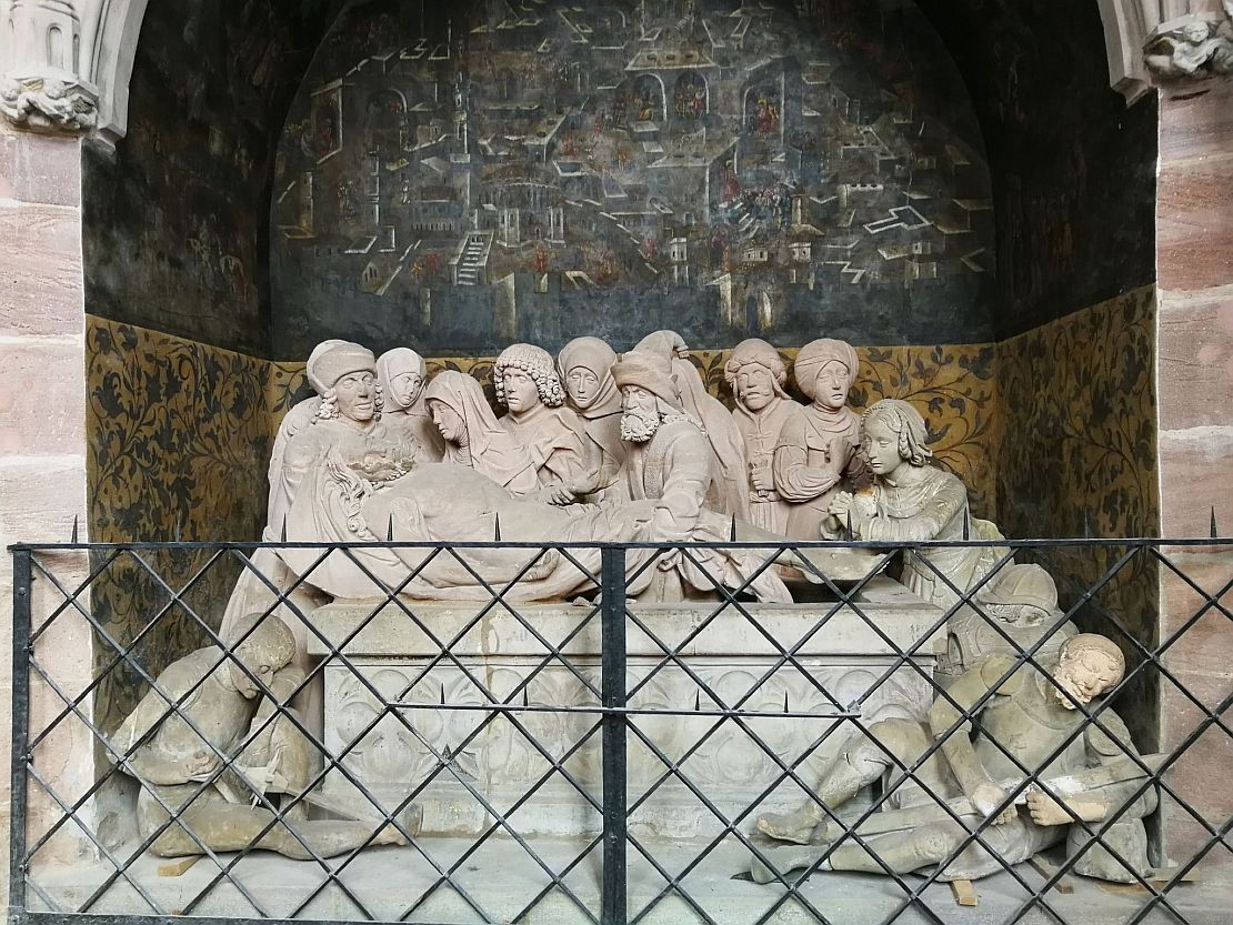 Grablegungsgruppe mit der Stadtlandschaft Jerusalems in der Holzschuherkapelle auf dem Johannisfriedhof zu Nürnberg